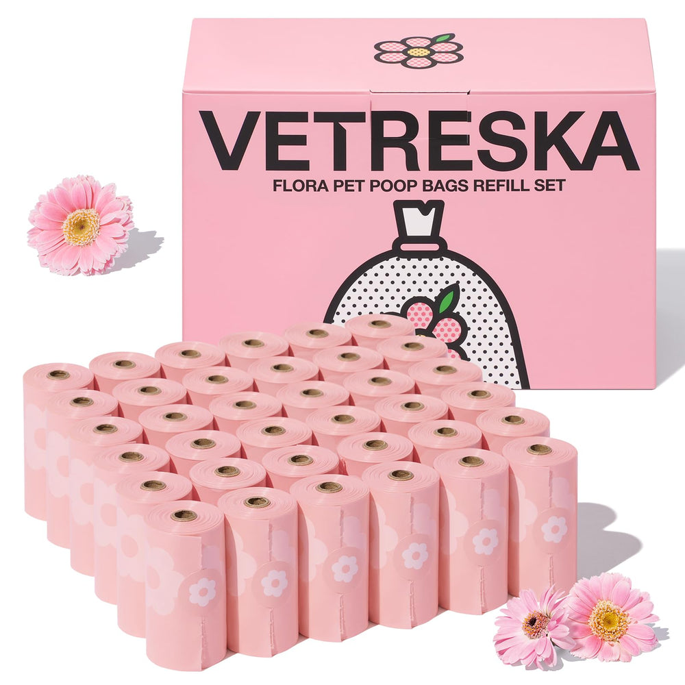 VETRESKA lavender scented poop bags in pink packaging for odor control during walks.
