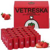 VETRESKA strawberry scented poop bags in packaging highlighting eco-friendly materials