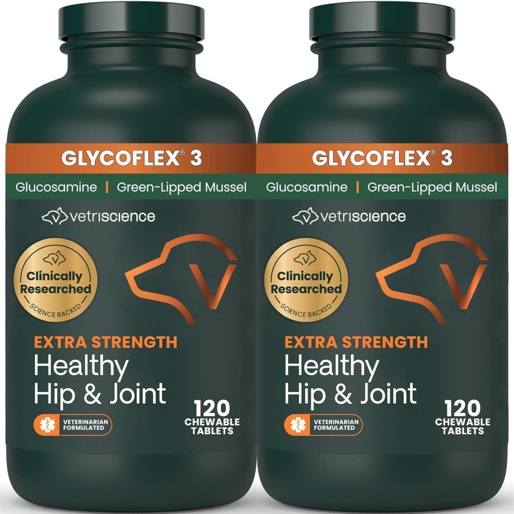 VetriScience GlycoFlex 3 bottle front for daily joint support in dogs.