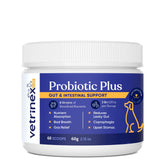 Vetrinex Labs Probiotic bottle on counter supports dog gut balance.