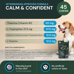 Jar of VetriScience Calm & Confident Chews being dispensed for quick calming moments.