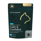 VetriScience Calm & Confident Chews for cats packaging front signaling easy calming support.