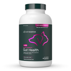 vetriscience gut health bottle close-up with easy-open capsules for dogs and cats
