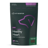 VetriScience Extra Strength Healthy Heart chews in bottle support canine heart health.