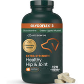 VetriScience Extra Strength Healthy Hip & Joint bottle supports daily mobility for dogs.