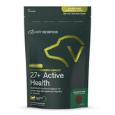 VetriScience Senior 27+ bottle close-up, easy-to-chew daily multivitamin for aging dogs