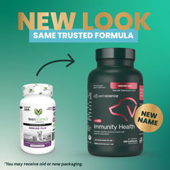 VetriScience Immunity Health bottle front highlighting immune support for dogs.