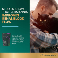 Ingredient label view highlights Rehmannia, astragalus, and omega fatty acids for renal support.