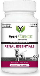 VetriScience Kidney Health dog chew bottle for daily renal support and easy administration.