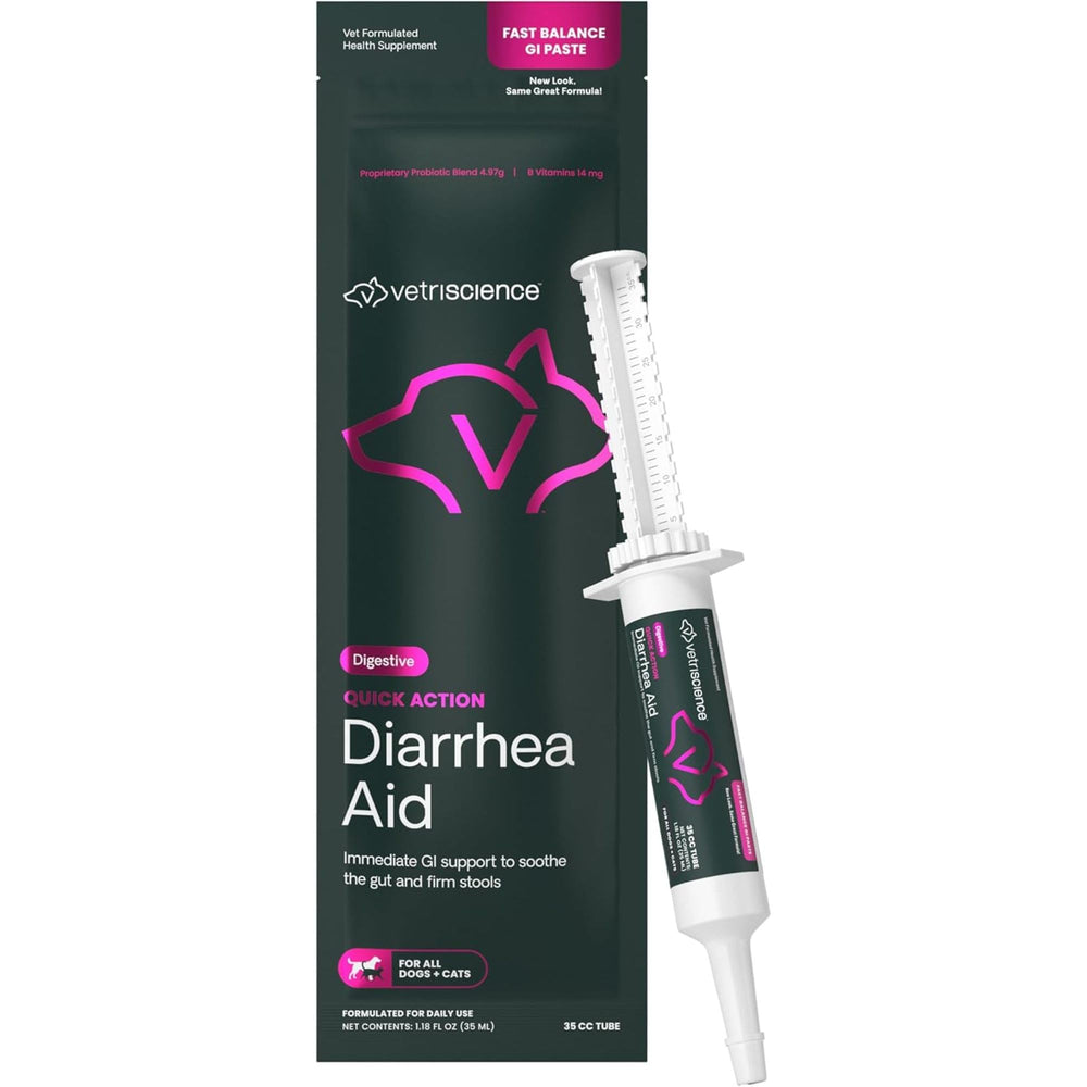 VetriScience Quick Action Diarrhea Aid paste tube for pets supports gut balance.