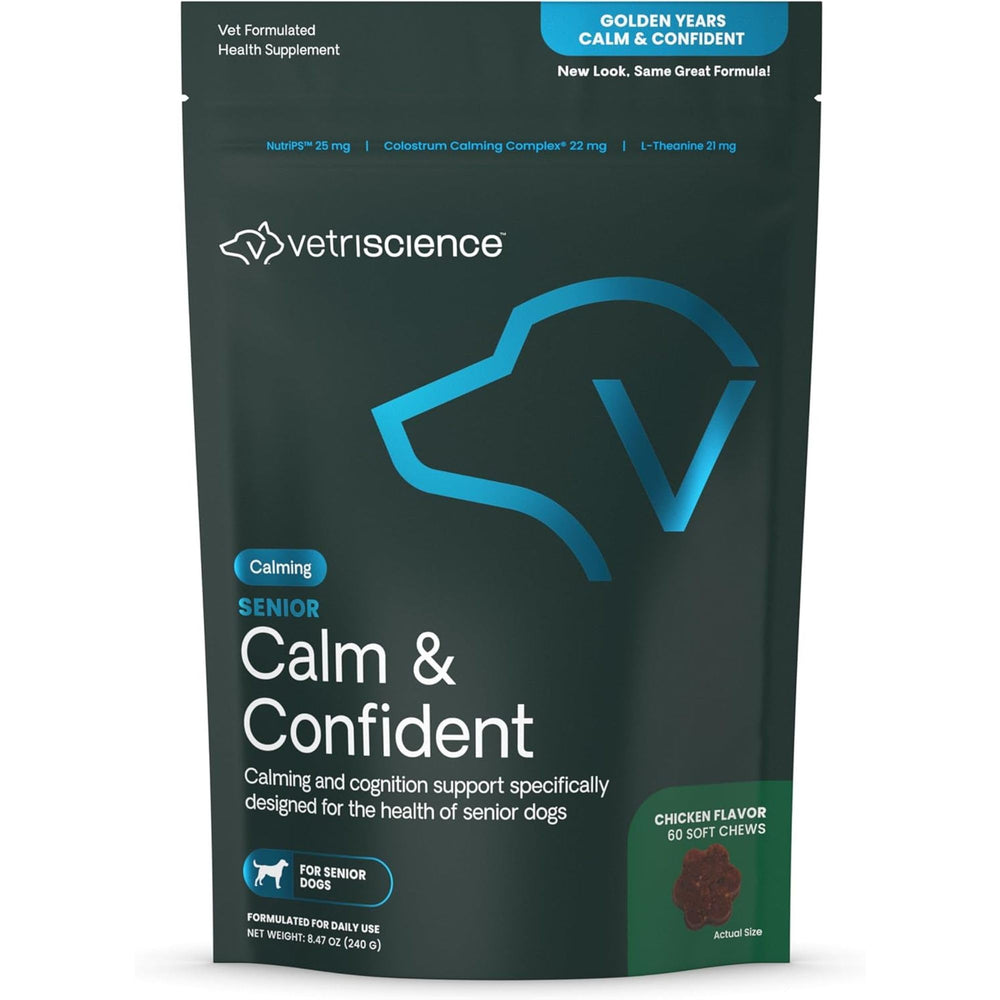 VetriScience Senior Calm & Confident chews in a bowl support gentle calm for seniors