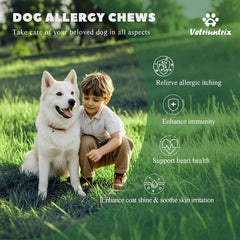 Vetriuntrix dog allergy chews closeup highlighting texture and chicken flavor.