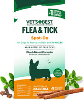 Vet's Best botanical drops bottle being poured for effortless application on a dog.