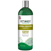 Vet's Best Medicated Oatmeal Shampoo bottle label highlighting sensitive skin relief.