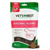 Vet’s Best Seasonal Allergy Soft Chews bottle shown, designed to ease seasonal irritation and support skin comfort.