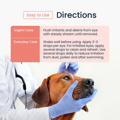 Rinsing away debris with Vets Preferred Eye Cleaner to support clearer eyes.