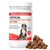 VetSmart Formulas Critical Digestive Restore soft chews bottle front label promoting probiotic support for dogs.