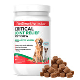 VetSmart Formulas Critical Joint Relief Soft Chews packaging for dogs supports daily joint comfort.