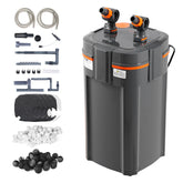 VEVOR aquarium filter 528GPH front view showing compact canister for clear, healthy tanks.