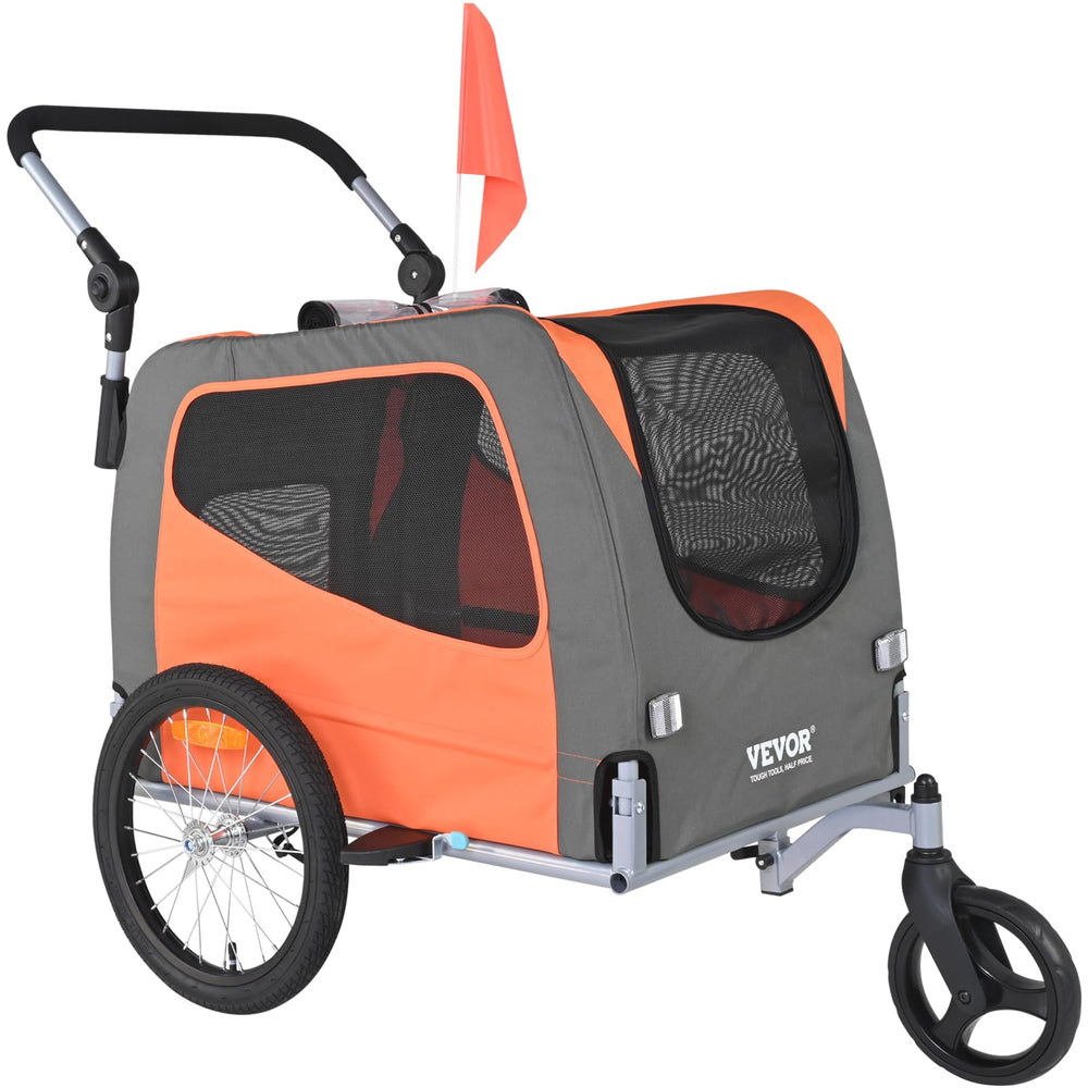 VEVOR dog bike trailer front view with weatherproof fabric for all-weather rides
