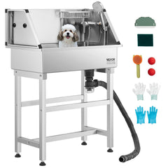 VEVOR 34-inch dog washing station front view with sturdy stainless steel tub