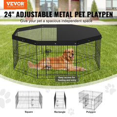 VEVOR foldable dog pen side view highlights sturdy panels for safe containment.