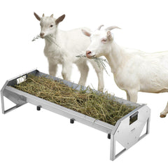 VEVOR livestock feeding trough front view showing 22-gallon capacity for up to 10 goats
