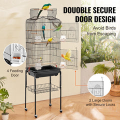 VEVOR bird cage interior with feeders, perches, and swing for play.