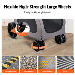VEVOR Pet Stroller rear view highlights integrated storage options for accessories