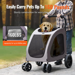 VEVOR Pet Stroller side view shows ergonomic handling and breathable mesh