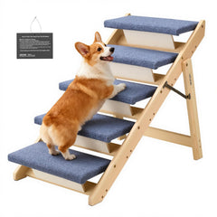 VEVOR Wood Pet Stairs side view with 5 steps for easy bed access
