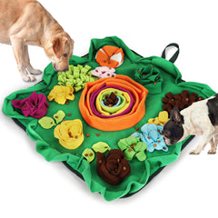 Vextronic Snuffle Mat for dogs large breed 25x25 shows a scent-based foraging setup that slows meals.