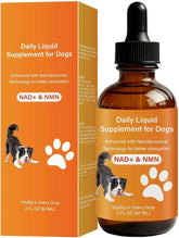 VEYRIC dog longevity drops bottle shown for easy daily NMN supplementation and energy support.