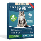VICSOM bottle drops closeup showing fast-acting topical protection for cats.