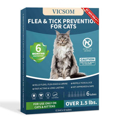 VICSOM bottle drops closeup showing fast-acting topical protection for cats.