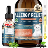 VICSOM cat allergy relief drops bottle pour for precise daily dosing and seasonal allergy support.
