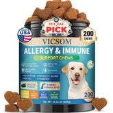 VICSOM dog allergy chews bottle supports paw relief and skin comfort.
