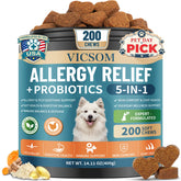 VICSOM Dog Allergy Chews bottle supports gut balance and skin comfort