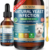VICSOM Natural Dog Yeast bottle pour: supports easy daily dosing for gut and skin health.