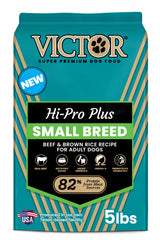VICTOR Classic Hi-Pro Small Breed kibble in a bowl for lean muscle support.