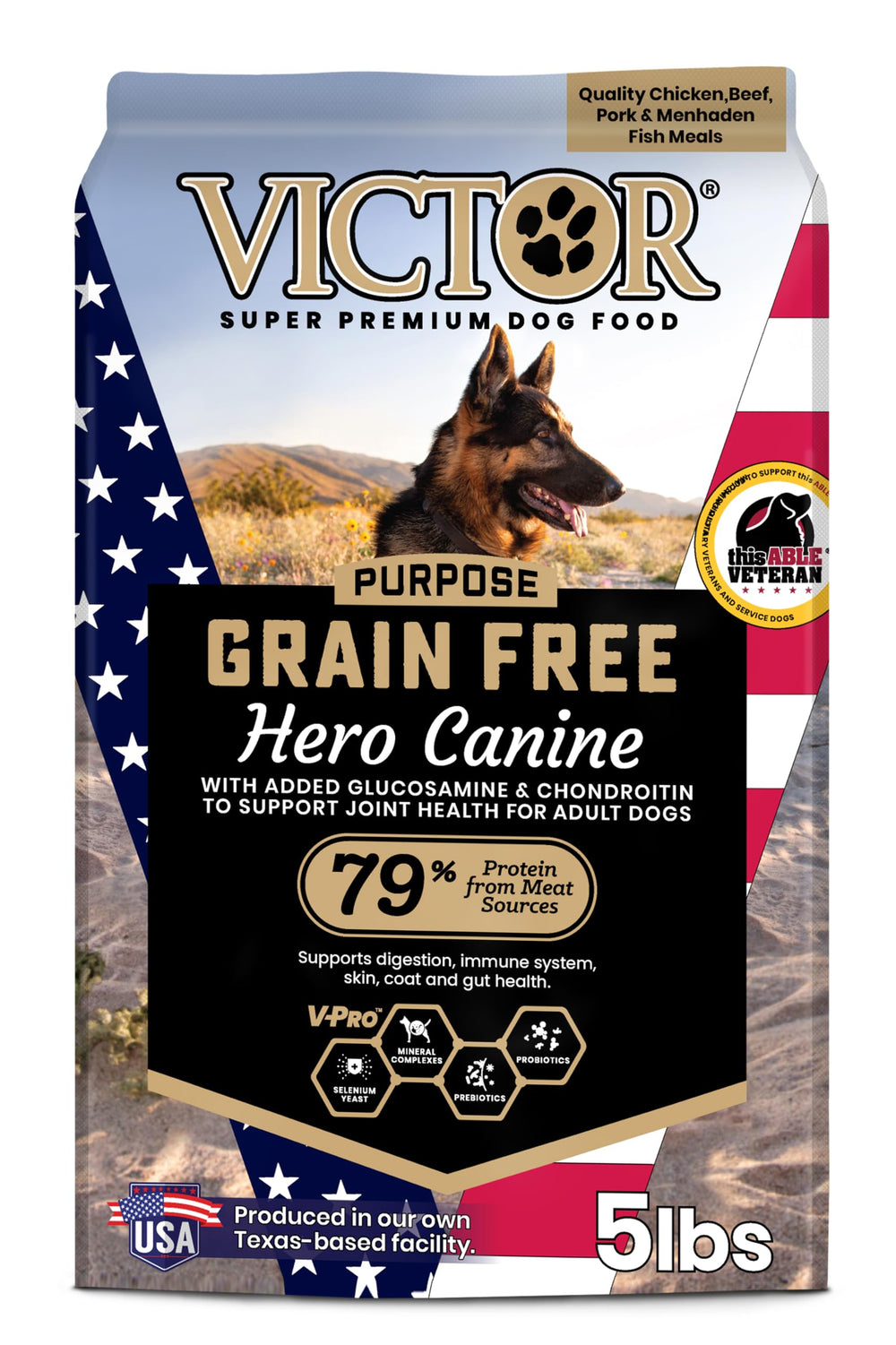 VICTOR Grain Free Hero Canine Kibble bag front, ideal for grain-sensitive dogs