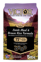 VICTOR Lamb Meal & Brown Rice bag view highlighting a protein-rich formula.