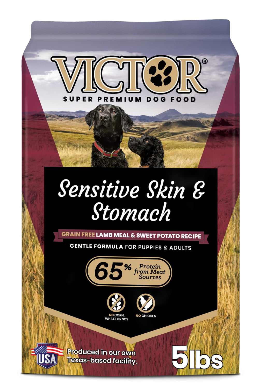 VICTOR Sensitive Skin and Stomach kibble bag with grain-free formula supporting gentle digestion.