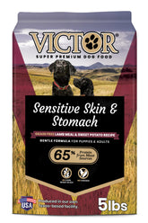 VICTOR Sensitive Skin and Stomach kibble bag with grain-free formula supporting gentle digestion.