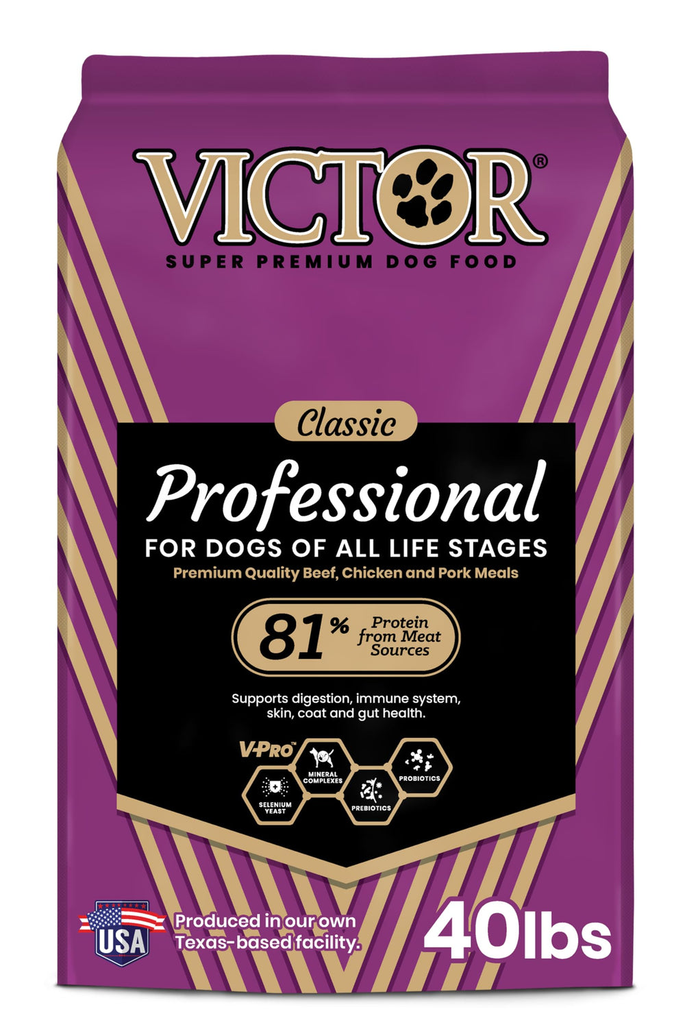 VICTOR Super Premium dog food bag front shows high energy formula for active dogs