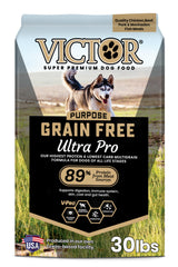 VICTOR Ultra Pro grain-free kibble bag for active dogs, promotes sustained energy.