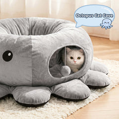VIEFIN Cat Tunnel Bed entrance with dangling toys for interactive play.