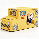 VIEFIN Cute Cat Bed with school bus design, inviting private hideaway for your cat