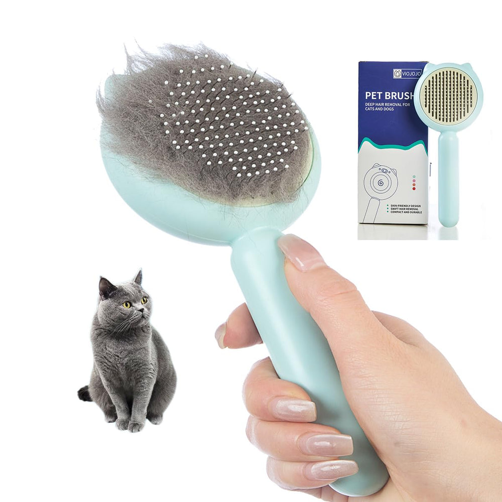 VIOJOJO cat-dog brush with release button for quick hair cleanup