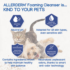Allerderm dog shampoo foam massaged into coat for deodorizing clean